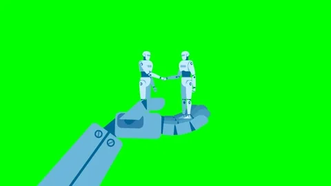 Robots shake hands. Cooperation of technology for business. Handshake connecting Видео 330294456
