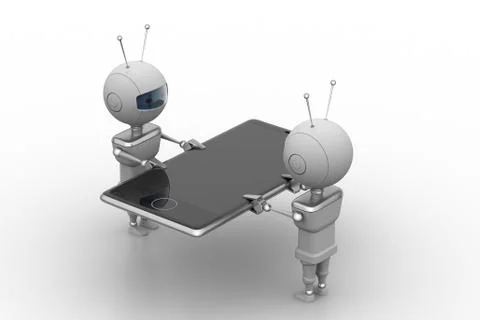 Robots with smart phone Free Stock Illustration