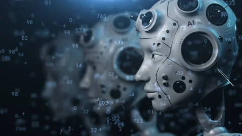 Robots stand in a row watching what is happening in front of them. concept of 스톡 동영상 171822654