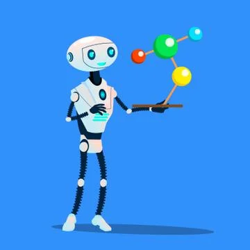 Robots Study Large Molecule Vector. Isolated Illustration Stock Illustration