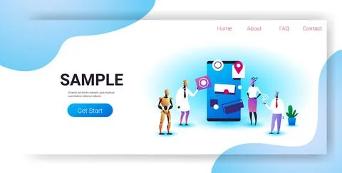 Robots team working in software develop user interface development artificial Stock Illustration