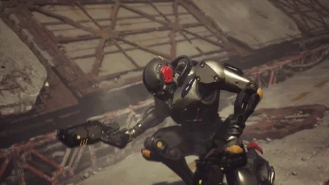 Robots Touch Down in Dusty Sci-Fi Warzone Stock Footage 152861151