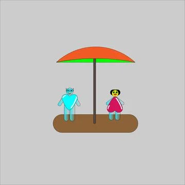 Robots Under Umbrella Stock Illustration