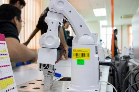 Robots used for learning inside the robotic laboratory in MJIIT. Stock Photos