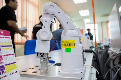 Robots used for learning inside the robotic laboratory in MJIIT. Stock Photos