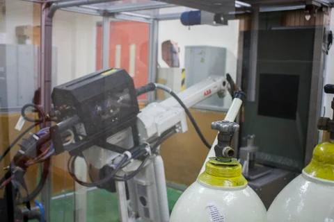 Robots used for learning inside the robotic laboratory in MJIIT. Stock Photos