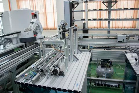 Robots used for learning inside the robotic laboratory in MJIIT. Stock Photos