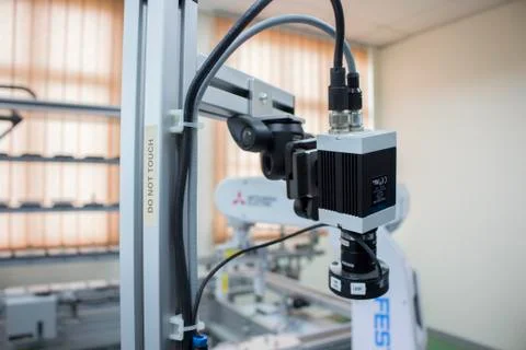 Robots used for learning inside the robotic laboratory in MJIIT. Stock Photos