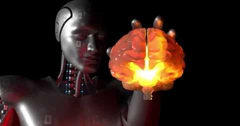 Robots Utilizing AI Algorithms Decipher The Memory. Luma Channel. Video stock 260348010