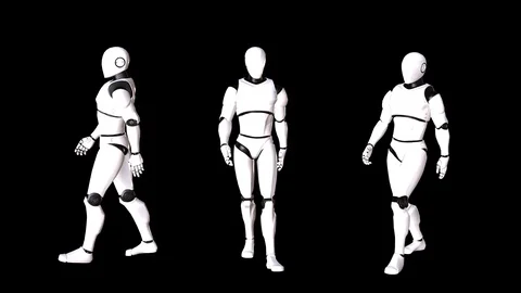 ROBOTS WALKING WITH BLACK BACKGROUND Stock Footage 120641445