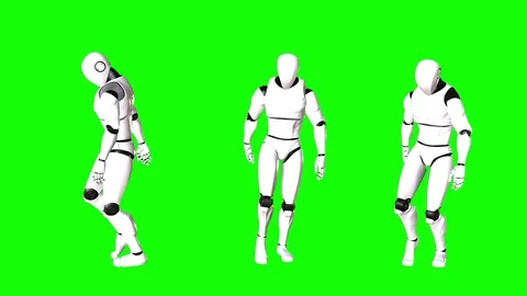 ROBOTS WALKING IN SAD STYLE ON GREEN SCREEN Stock Footage 120642829