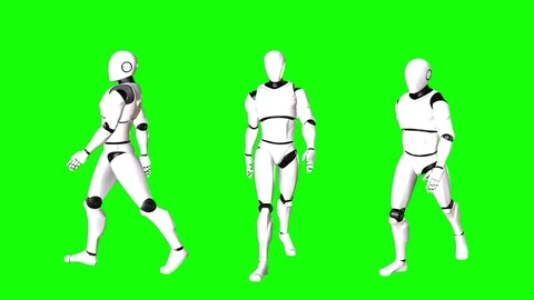 ROBOTS WALKING STRONG IN GREEN SCREEN Stock Footage 120643278