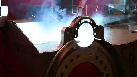 Robots weld details in production line at factory. Stock Footage 82533217