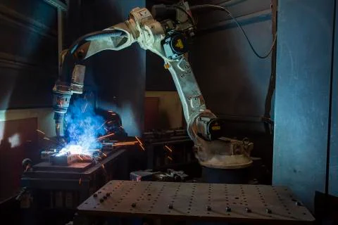 Robots welding in a car Stock Photos