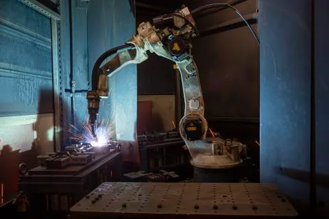 Robots welding in a car Stock Photos