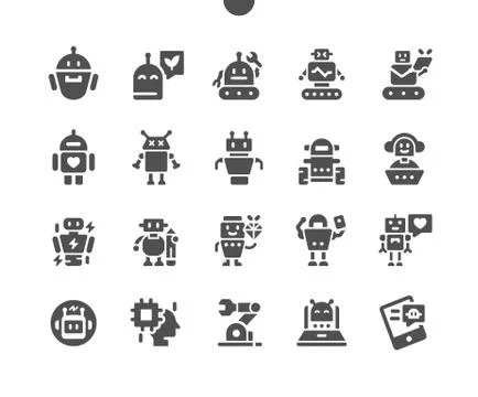 Robots Well-crafted Pixel Perfect Vector Solid Icons Stockillustratie