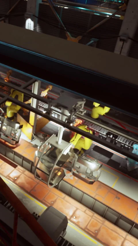 Robots work on assembly line in modern factory during daytime Stock Footage 339040154