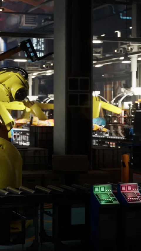 Robots work in a modern factory during daytime hours Stock Footage 339771243