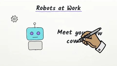 Robots at Work sketchbook style explainer featuring repeat tasks output Vídeos de archivo 348699375