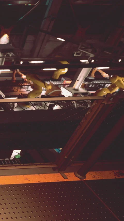 Robots working on an assembly line in a modern factory setting Stock Footage 341056168