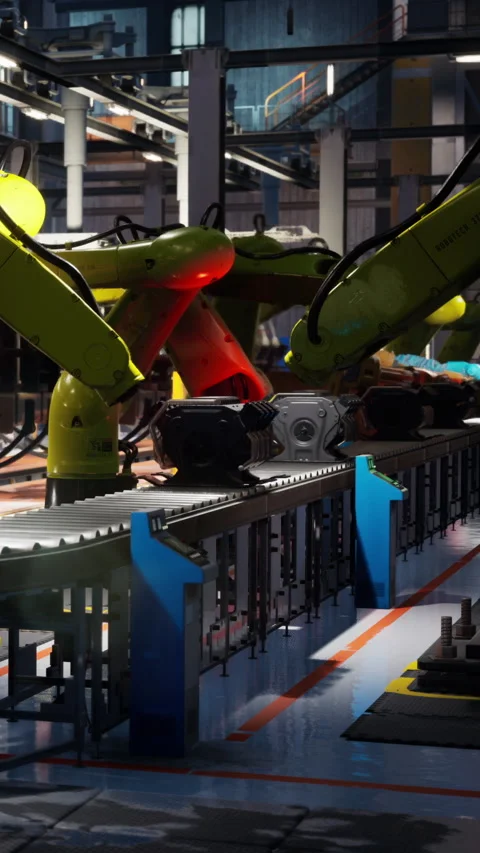 Robots working on an assembly line in a modern factory setting Stock Footage 342188560