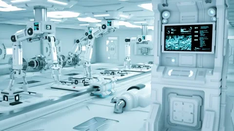 Robots Working in an Electronics Manufacturing Facility Stock Footage 302322963