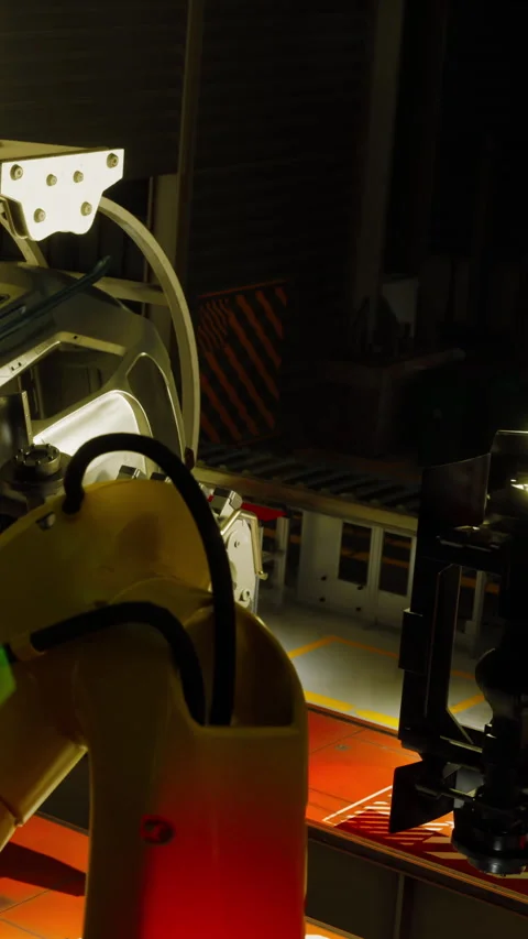 Robots working in a factory at night on assembly tasks with machines Stock Footage 337898480