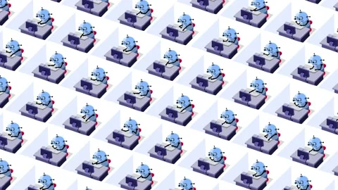Robots working in office as employees in cubicles 4x version 库存影片 220319167