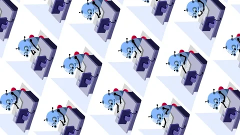 Robots working in office as employees in cubicles 9 x 16 vertical 库存影片 220337261