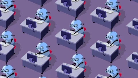 Robots working in office as employees on dark background 库存影片 220828711