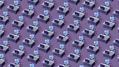 Robots working in office as employees - four times more characters 库存影片 221090180