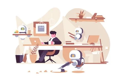 Robots working in office Stock Illustration
