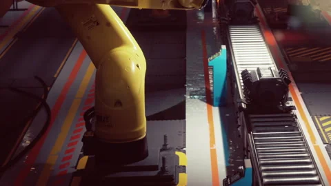 Robots working on a production line in an industrial facility Stock Footage 345064256