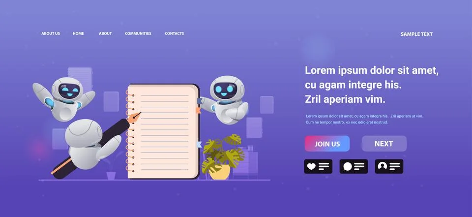 Robots writing in notebook robotic characters planning on note control list on Stock Illustration