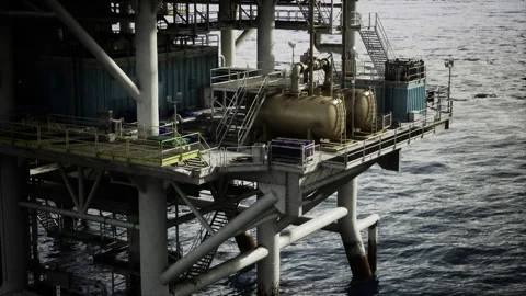 Robust structural elements amid maritime industrial surroundings Stock Footage 335596163