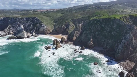 Roca Cape Coast. Beach Landscape. Nature Seascape. Travel Destination. Stock Footage 346883086