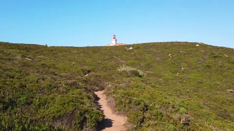 Roca Cape lighthouse in the  westernmost point of Europe Stock Footage 140223121