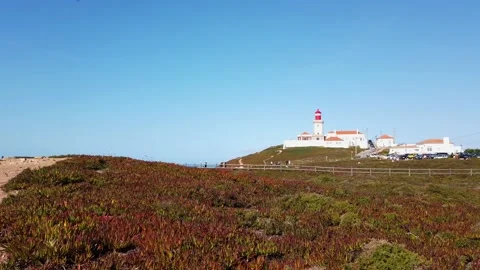 Roca Cape lighthouse in the  westernmost point of Europe Stock Footage 140223149