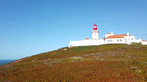 Roca Cape lighthouse in the  westernmost point of Europe Stock Footage 140223269