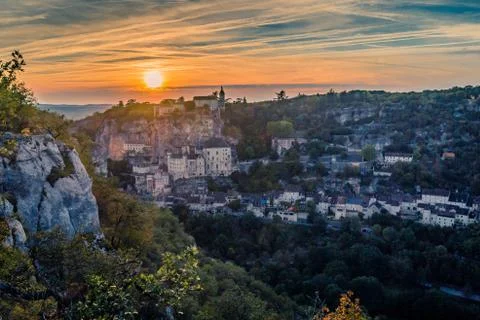 Rocamadour at sunset 스톡 사진