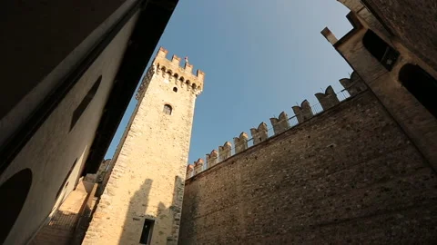 Rocca Scaligera castle in Sirmione town Stock Footage