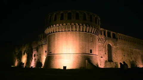 Rocca Sforzesca by night Stock Footage 98453993