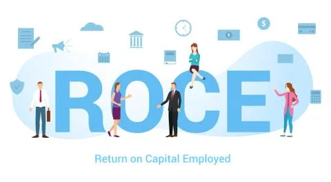 Roce return on capital employed concept with big word or text and team people Stock-Illustration