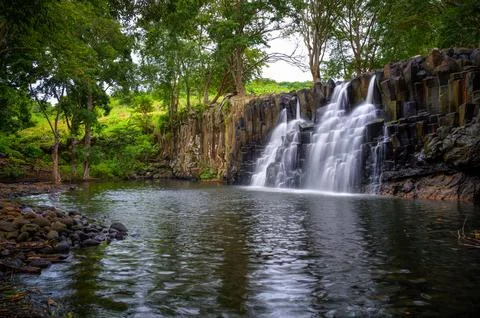 Rochester Falls Cascading Over Basalt Columns in Mauritius Stock Photos