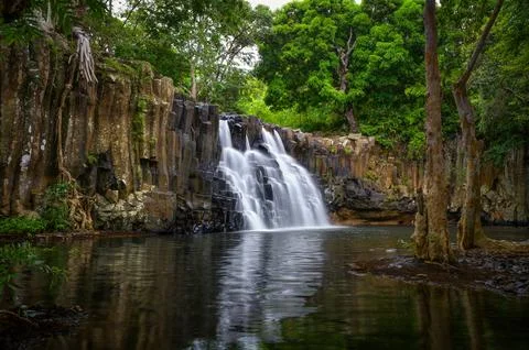 Rochester Falls Cascading Over Basalt Columns in Mauritius Stock Photos