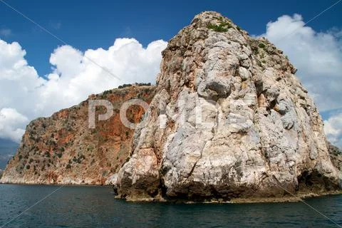 Rock and Mediterranean sea in Turkey Stock Photos