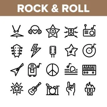 Rock And Roll Collection Elements Icons Set Vector 스톡 일러스트