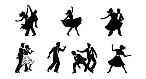Rock and Roll Dancing Couple Silhouette Collection Stock Illustration