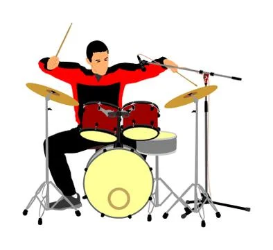 Rock and roll drummer vector illustration isolated on white background. Illustrazione stock