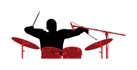 Rock and roll drummer vector silhouette illustration isolated Illustrazione stock
